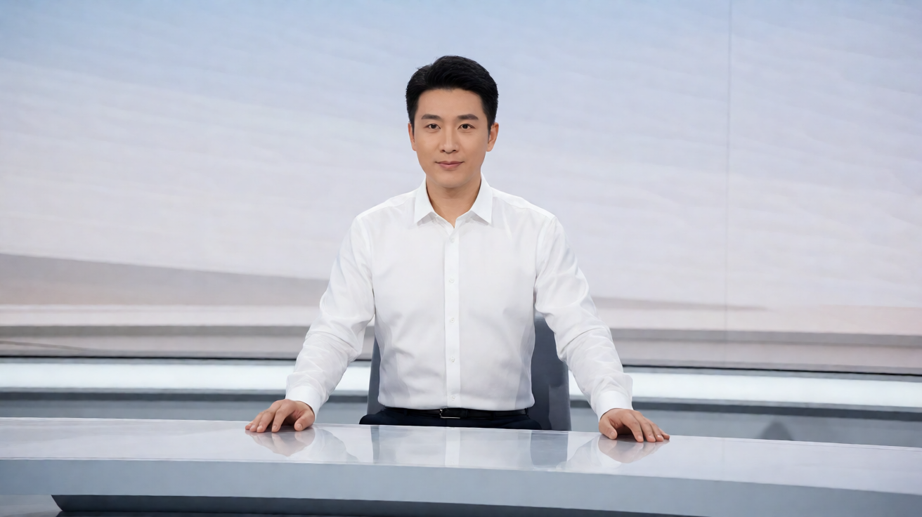 OB视讯主持人工作状态，专业演播场景中的形象
